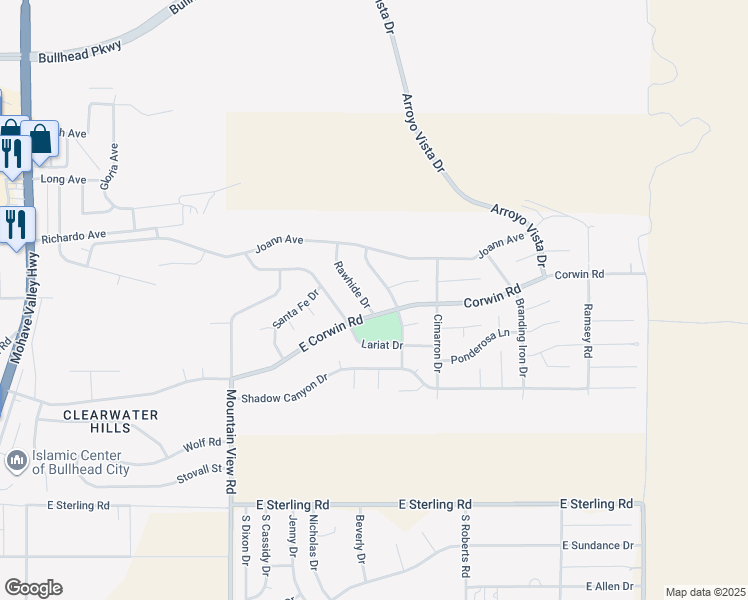 map of restaurants, bars, coffee shops, grocery stores, and more near 3770 Rawhide Drive in Bullhead City