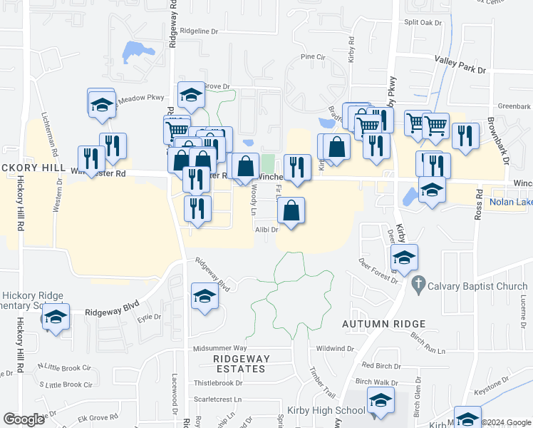 map of restaurants, bars, coffee shops, grocery stores, and more near 6371 Winchester Road in Memphis
