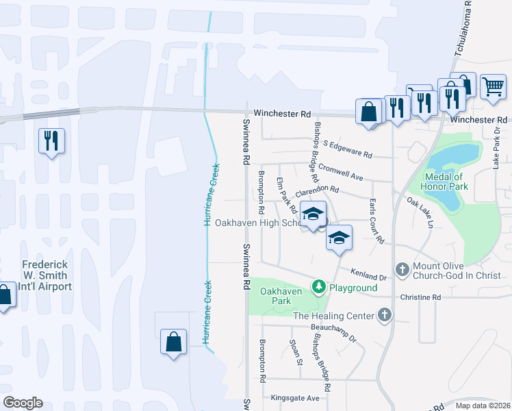 map of restaurants, bars, coffee shops, grocery stores, and more near 3699 Brompton Road in Memphis