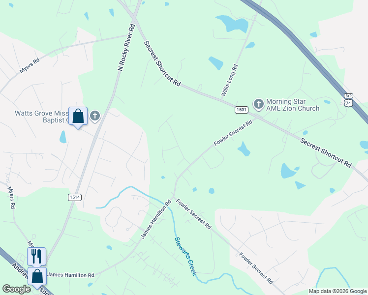 map of restaurants, bars, coffee shops, grocery stores, and more near 4006 Waxwood Drive in Monroe