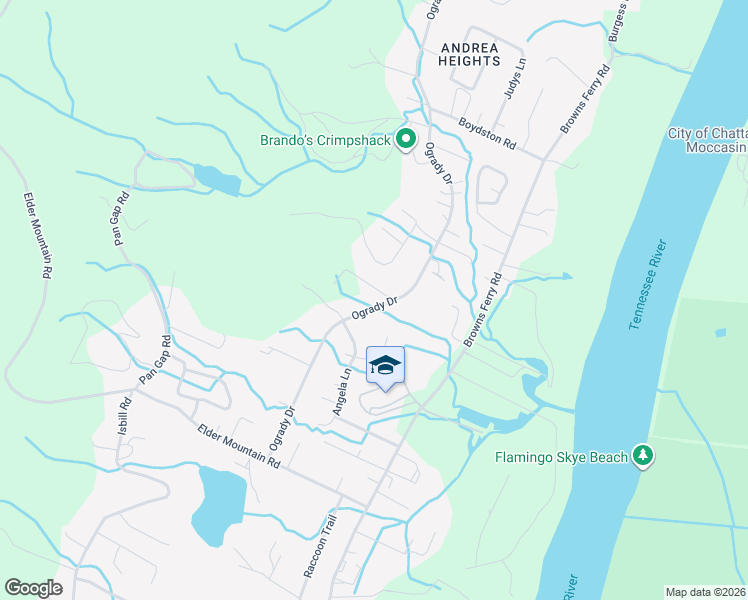 map of restaurants, bars, coffee shops, grocery stores, and more near 804 Ogrady Drive in Chattanooga