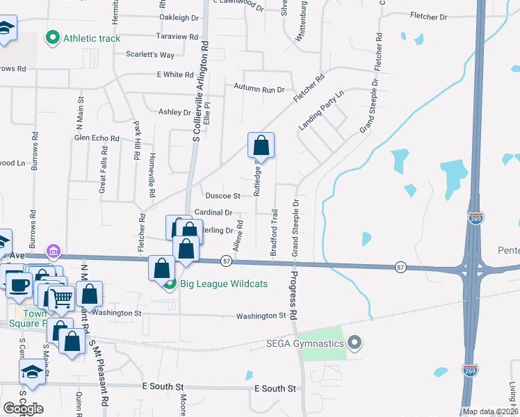 map of restaurants, bars, coffee shops, grocery stores, and more near 283 Bradford Ridge in Collierville