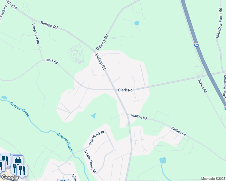 map of restaurants, bars, coffee shops, grocery stores, and more near 1264 Clark Road in Inman