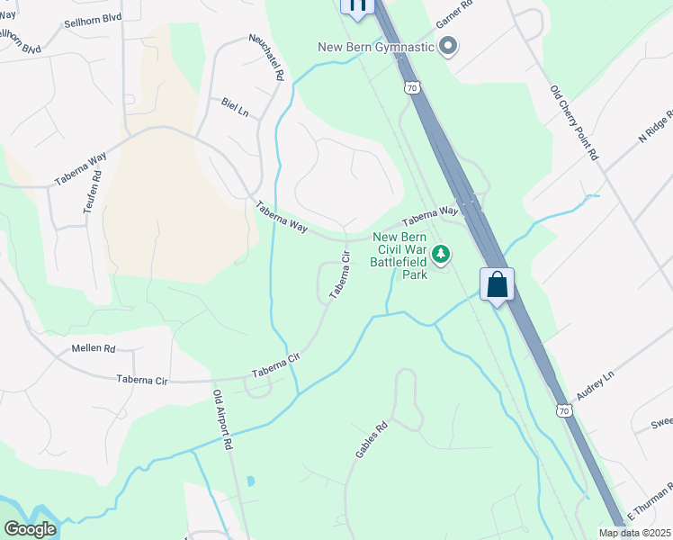 map of restaurants, bars, coffee shops, grocery stores, and more near 200 Taberna Circle in New Bern