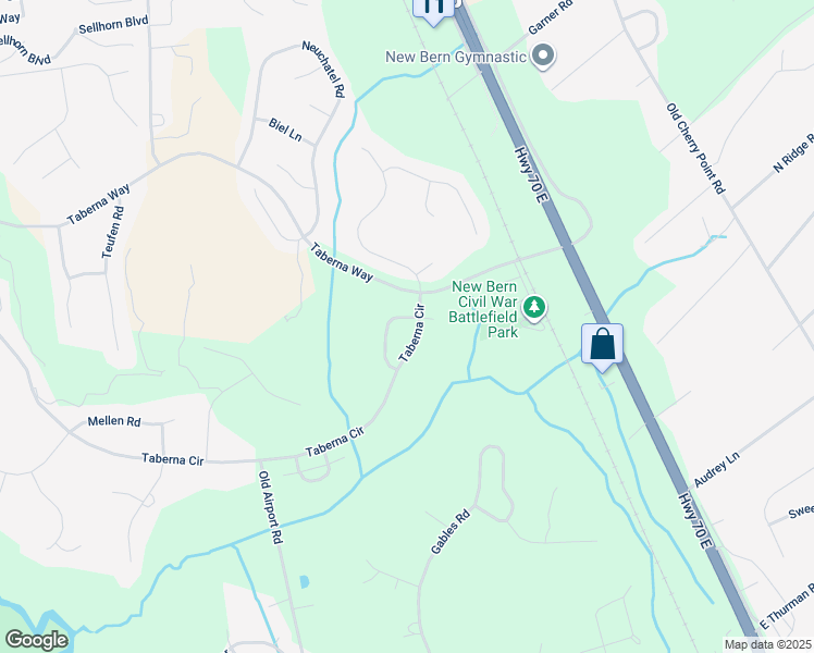 map of restaurants, bars, coffee shops, grocery stores, and more near 201 Nydegg Road in New Bern