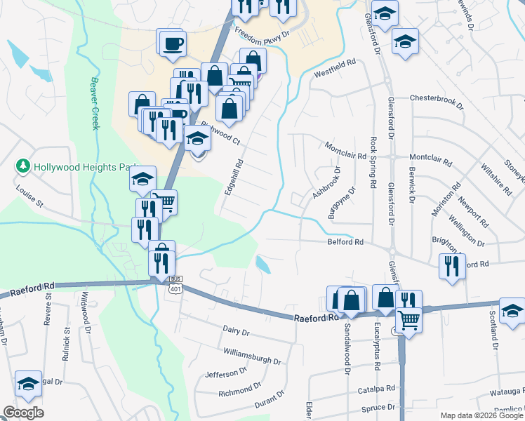 map of restaurants, bars, coffee shops, grocery stores, and more near 5467 Lindale Court in Fayetteville