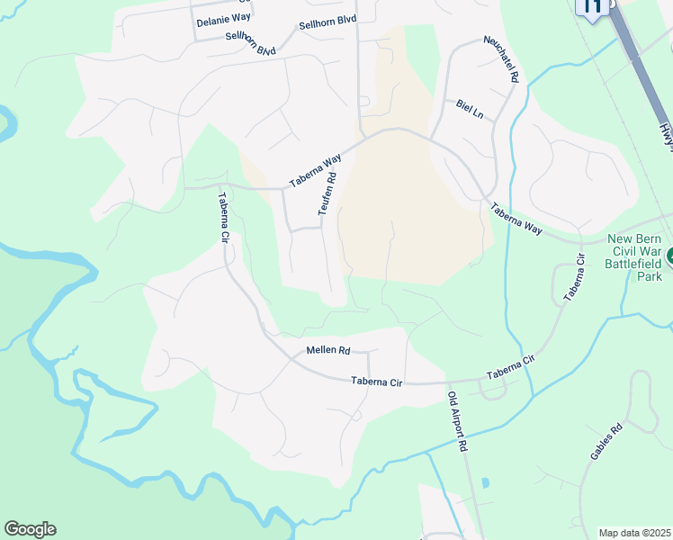 map of restaurants, bars, coffee shops, grocery stores, and more near 129 Teufen Road in New Bern