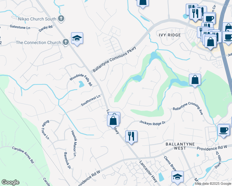 map of restaurants, bars, coffee shops, grocery stores, and more near 11528 James Jack Lane in Charlotte