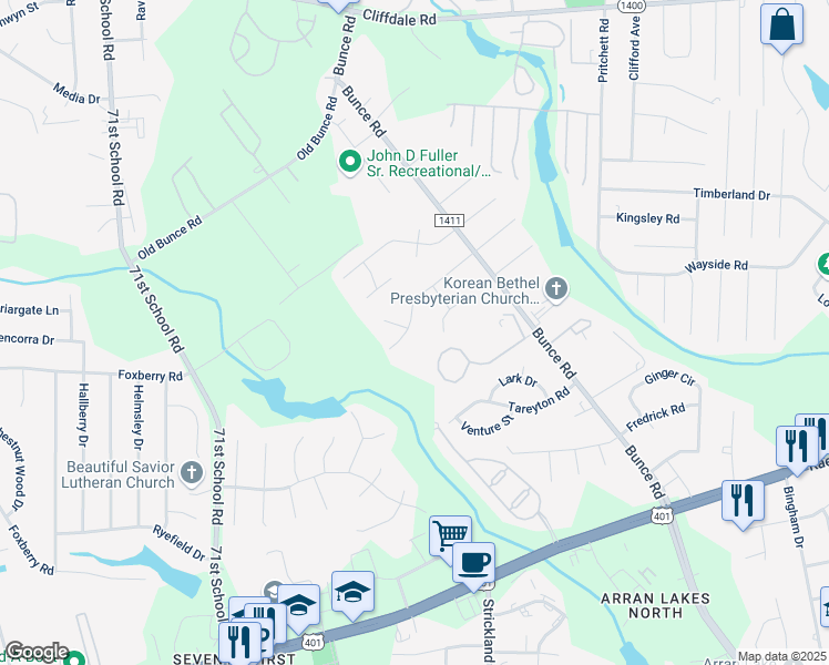 map of restaurants, bars, coffee shops, grocery stores, and more near 6561 Portsmouth Drive in Fayetteville