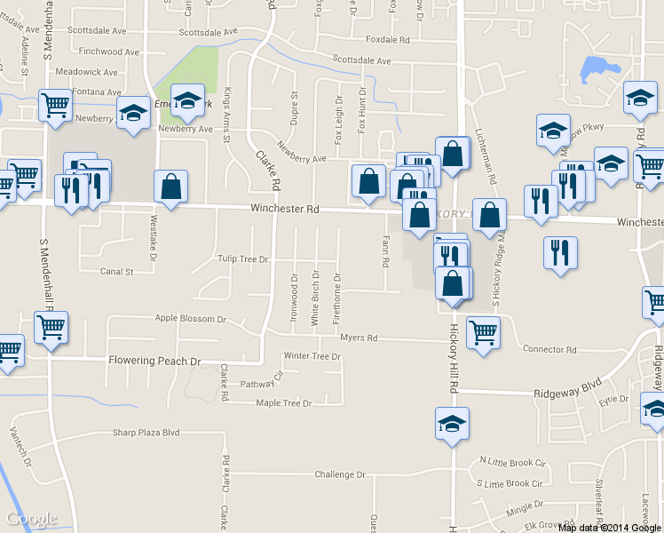 map of restaurants, bars, coffee shops, grocery stores, and more near 3703 Firethorne Drive in Memphis
