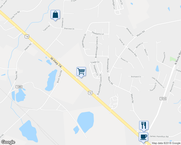 map of restaurants, bars, coffee shops, grocery stores, and more near 4828 Tradd Circle in Monroe
