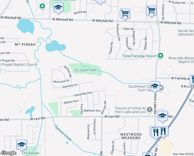 map of restaurants, bars, coffee shops, grocery stores, and more near 438 Deerskin Drive in Memphis