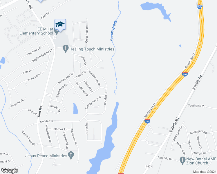 map of restaurants, bars, coffee shops, grocery stores, and more near 9716 Gooden Drive in Fayetteville