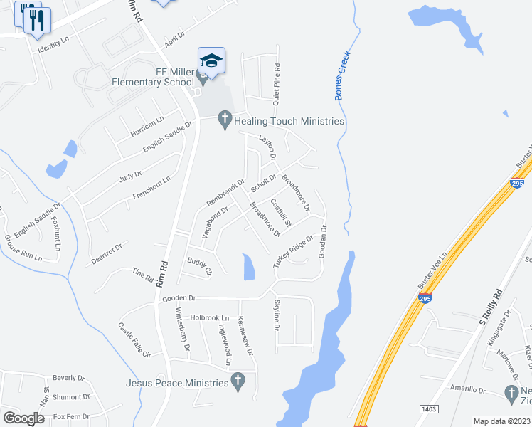 map of restaurants, bars, coffee shops, grocery stores, and more near 809 Broadmore Drive in Fayetteville