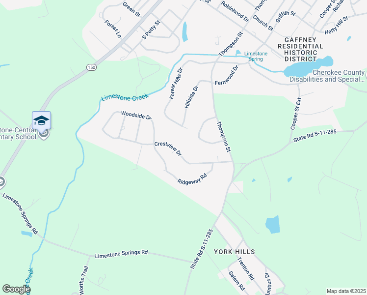 map of restaurants, bars, coffee shops, grocery stores, and more near 10 Crestview Drive in Gaffney