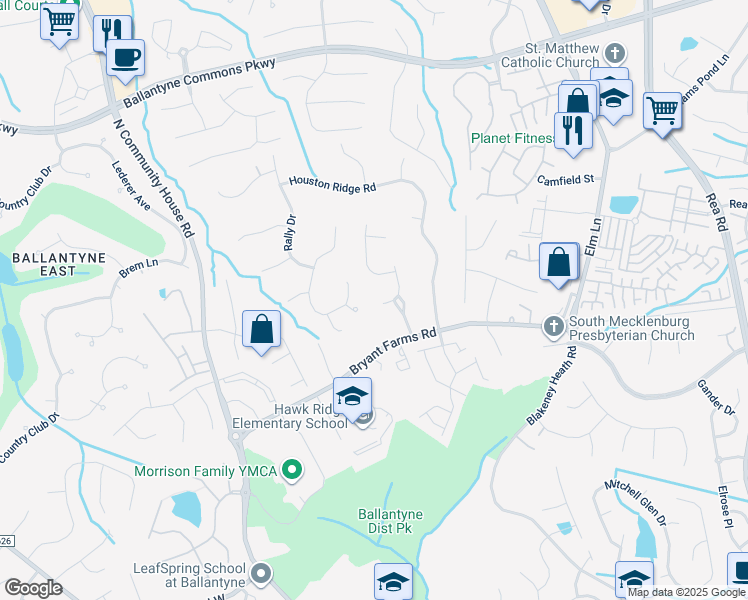 map of restaurants, bars, coffee shops, grocery stores, and more near 8107 Oxford Commons Drive in Charlotte