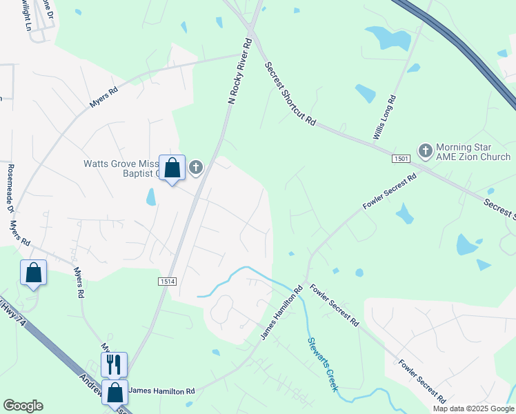 map of restaurants, bars, coffee shops, grocery stores, and more near 3106 Blueberry Drive in Monroe