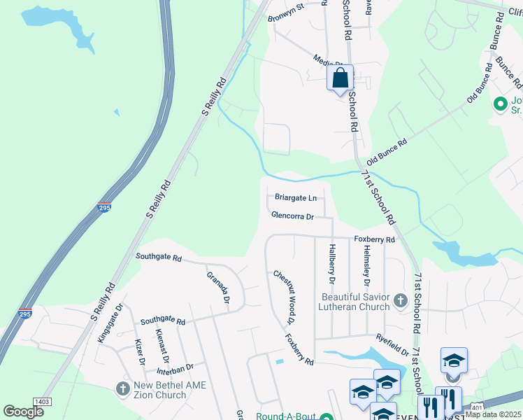 map of restaurants, bars, coffee shops, grocery stores, and more near 3851 Glencorra Drive in Fayetteville