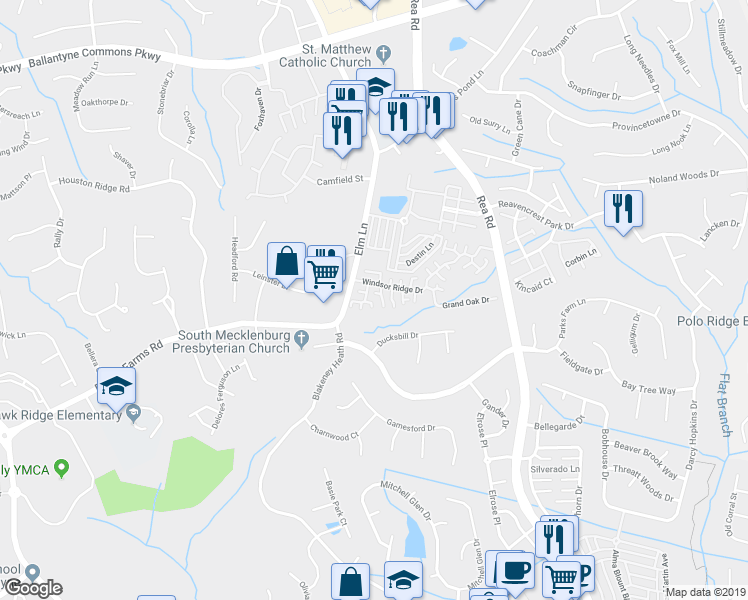 map of restaurants, bars, coffee shops, grocery stores, and more near 11929 Ludwell Branch Court in Charlotte