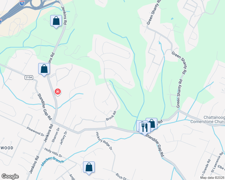 map of restaurants, bars, coffee shops, grocery stores, and more near 8309 North Thumberland Lane in Chattanooga