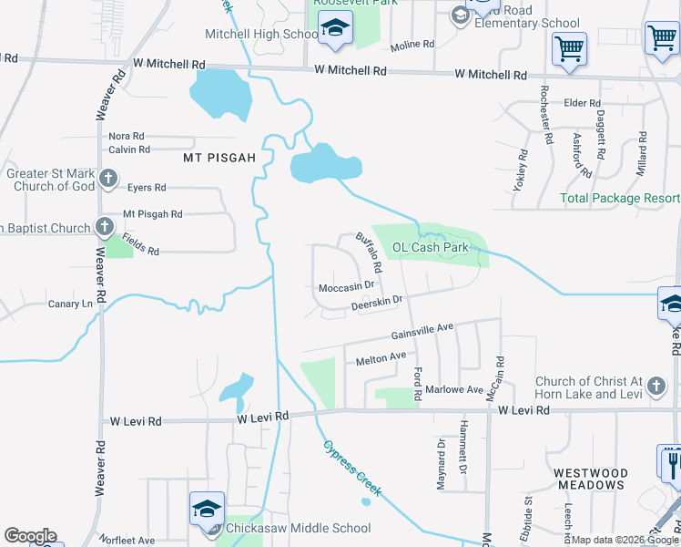 map of restaurants, bars, coffee shops, grocery stores, and more near 641 Moccasin Drive in Memphis