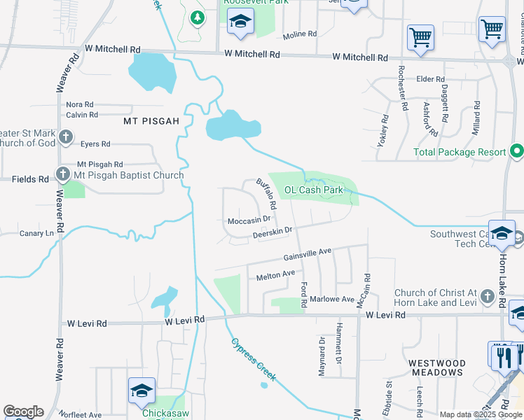 map of restaurants, bars, coffee shops, grocery stores, and more near 595 Moccasin Drive in Memphis