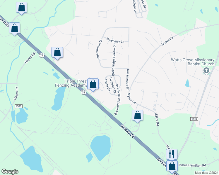 map of restaurants, bars, coffee shops, grocery stores, and more near 4710 Chantress Lane in Monroe