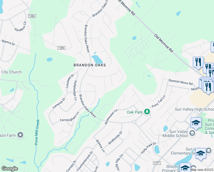 map of restaurants, bars, coffee shops, grocery stores, and more near 5527 Whispering Wind Lane in Indian Trail