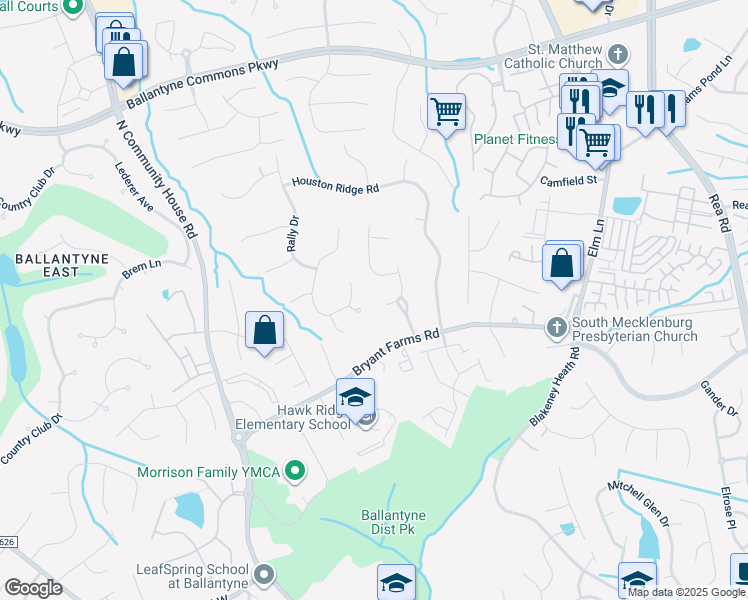 map of restaurants, bars, coffee shops, grocery stores, and more near 8107 Oxford Commons Drive in Charlotte