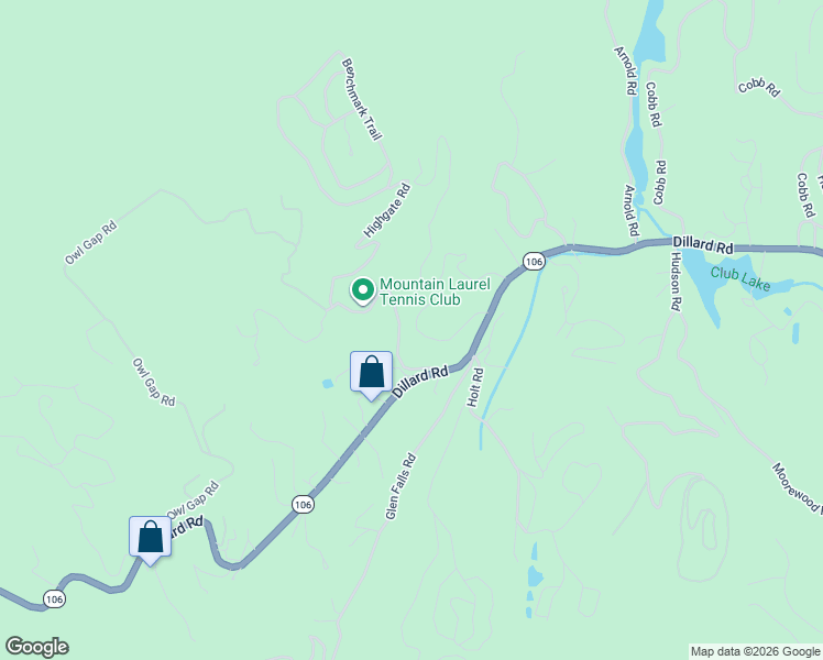 map of restaurants, bars, coffee shops, grocery stores, and more near 25 Mountain Laurel Drive in Highlands