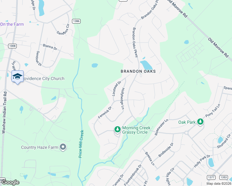 map of restaurants, bars, coffee shops, grocery stores, and more near 1006 Linstead Drive in Indian Trail