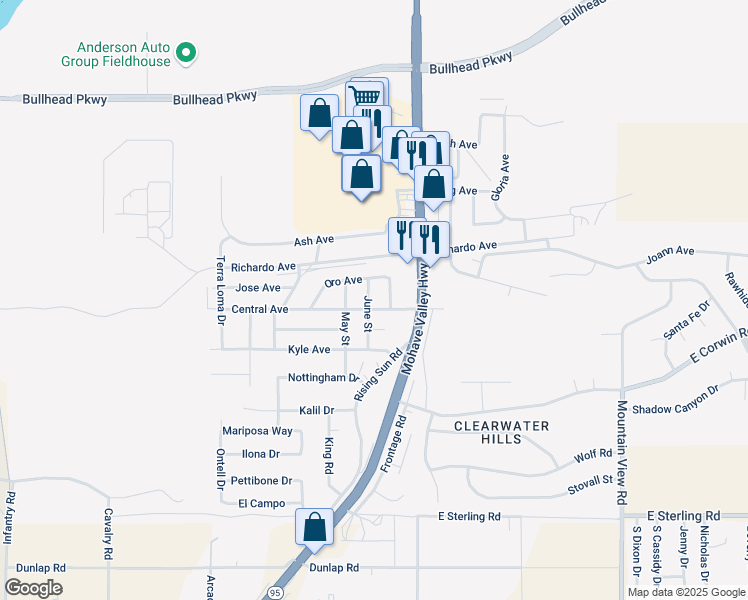 map of restaurants, bars, coffee shops, grocery stores, and more near 1692 Central Avenue in Bullhead City
