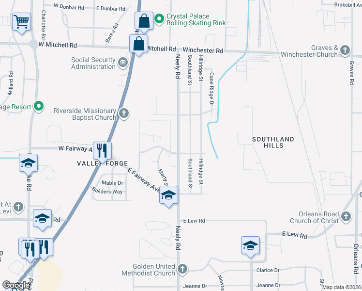 map of restaurants, bars, coffee shops, grocery stores, and more near 253 Hillview Avenue in Memphis