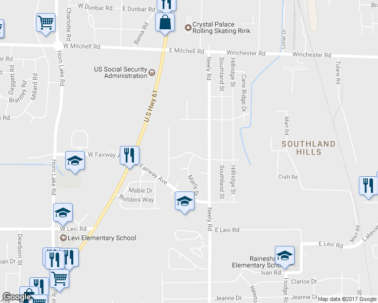 map of restaurants, bars, coffee shops, grocery stores, and more near 0 Highway 3 in Memphis