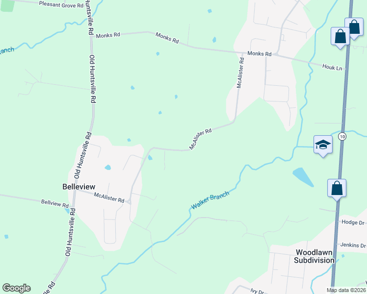 map of restaurants, bars, coffee shops, grocery stores, and more near 64 McAlister Road in Fayetteville