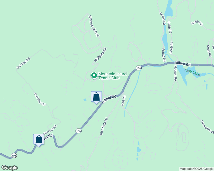map of restaurants, bars, coffee shops, grocery stores, and more near 25 Mountain Laurel Drive in Highlands