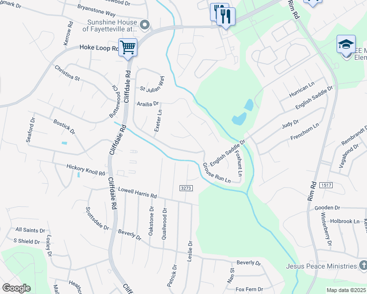 map of restaurants, bars, coffee shops, grocery stores, and more near 6945 Saint Julian Way in Fayetteville