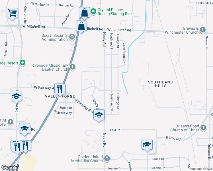 map of restaurants, bars, coffee shops, grocery stores, and more near 253 Hillview Avenue in Memphis