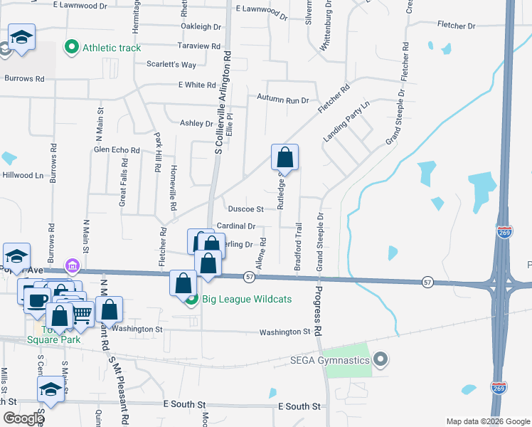 map of restaurants, bars, coffee shops, grocery stores, and more near 499 Rutledge Cove in Collierville