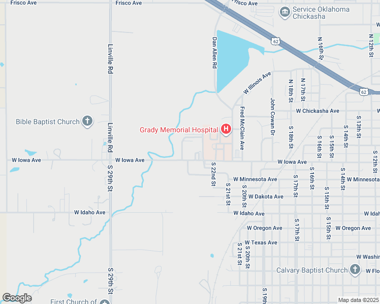 map of restaurants, bars, coffee shops, grocery stores, and more near 2222 West Iowa Avenue in Chickasha