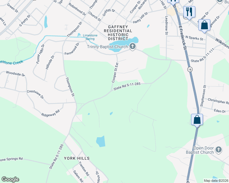 map of restaurants, bars, coffee shops, grocery stores, and more near 542-598 Cooper Saint Exd in Gaffney