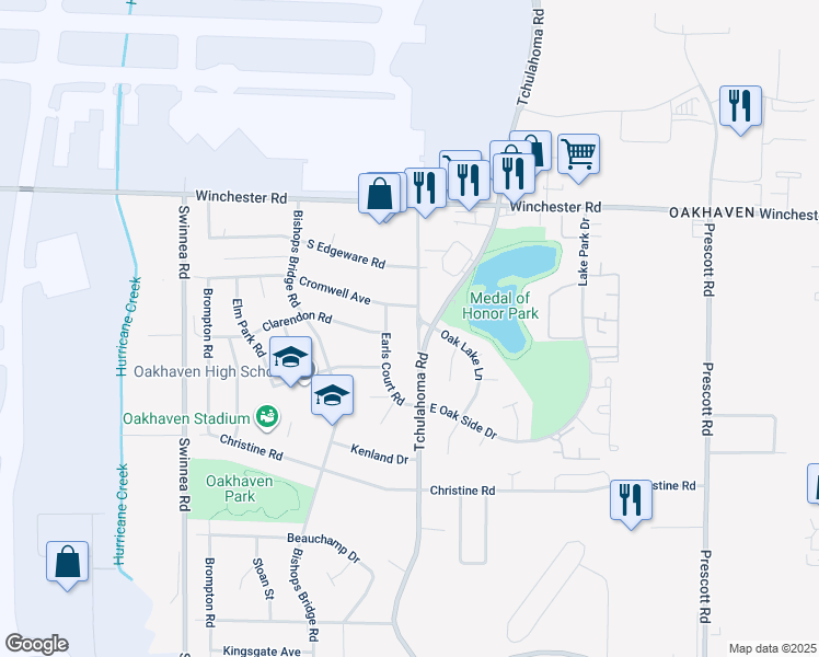 map of restaurants, bars, coffee shops, grocery stores, and more near 3671 Tchulahoma Road in Memphis