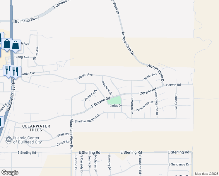 map of restaurants, bars, coffee shops, grocery stores, and more near 3713 Siesta Drive in Bullhead City