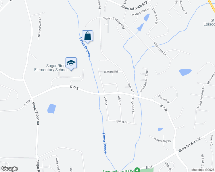 map of restaurants, bars, coffee shops, grocery stores, and more near 120 Tate Street in Boiling Springs