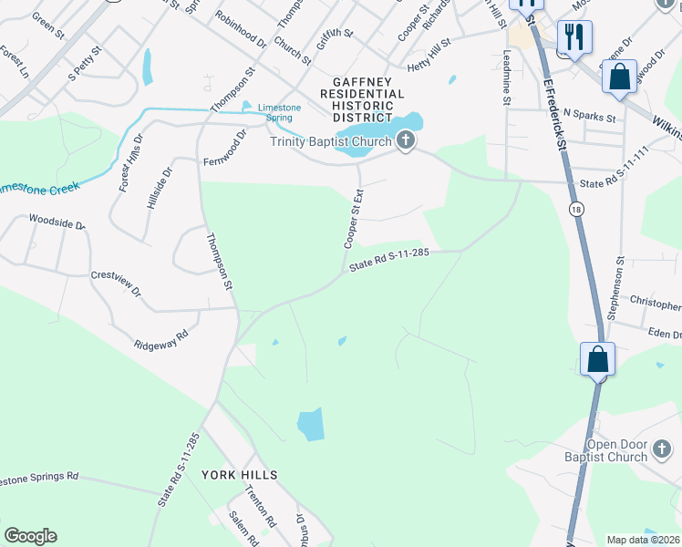 map of restaurants, bars, coffee shops, grocery stores, and more near 598 Cooper Saint Exd in Gaffney