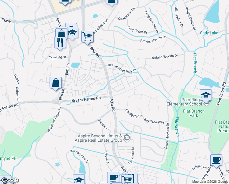 map of restaurants, bars, coffee shops, grocery stores, and more near 9121 Lanigan Street in Charlotte