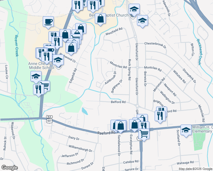 map of restaurants, bars, coffee shops, grocery stores, and more near 897 King Arthur Drive in Fayetteville