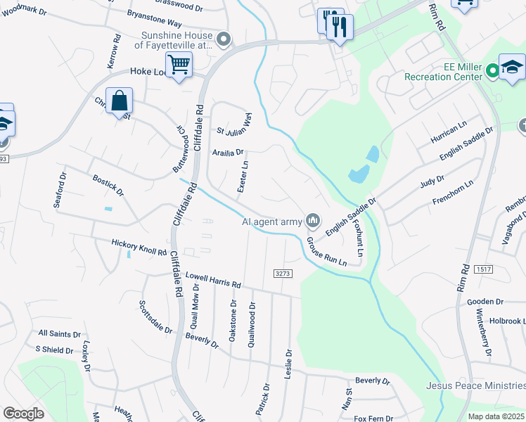 map of restaurants, bars, coffee shops, grocery stores, and more near 6929 St Julian Way in Fayetteville