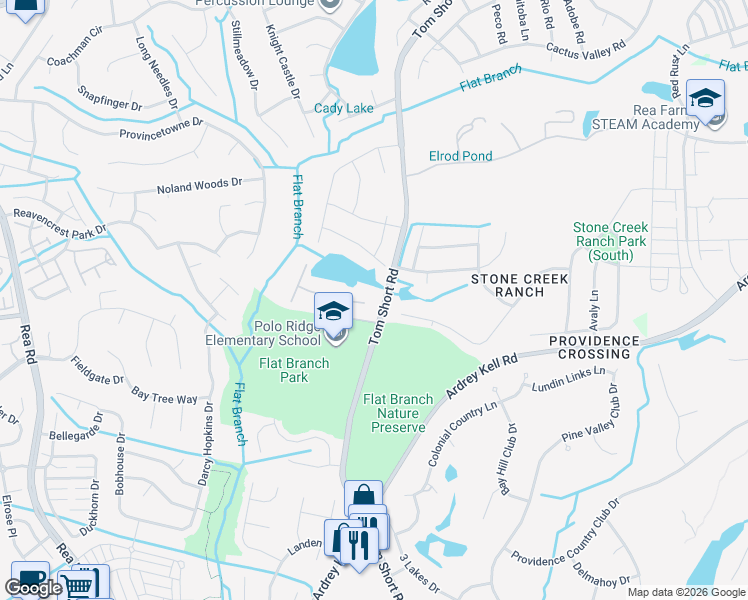 map of restaurants, bars, coffee shops, grocery stores, and more near 8332 Ruby Valley Road in Charlotte