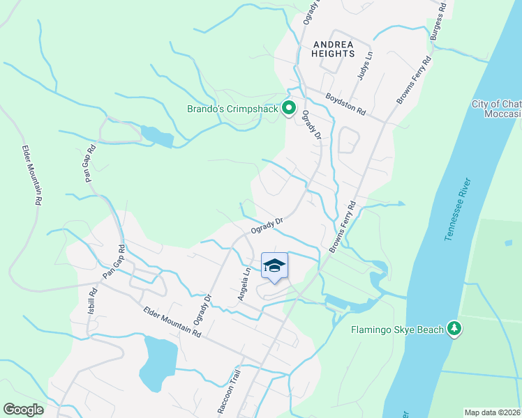 map of restaurants, bars, coffee shops, grocery stores, and more near 1104 Tiftonia View Road in Chattanooga